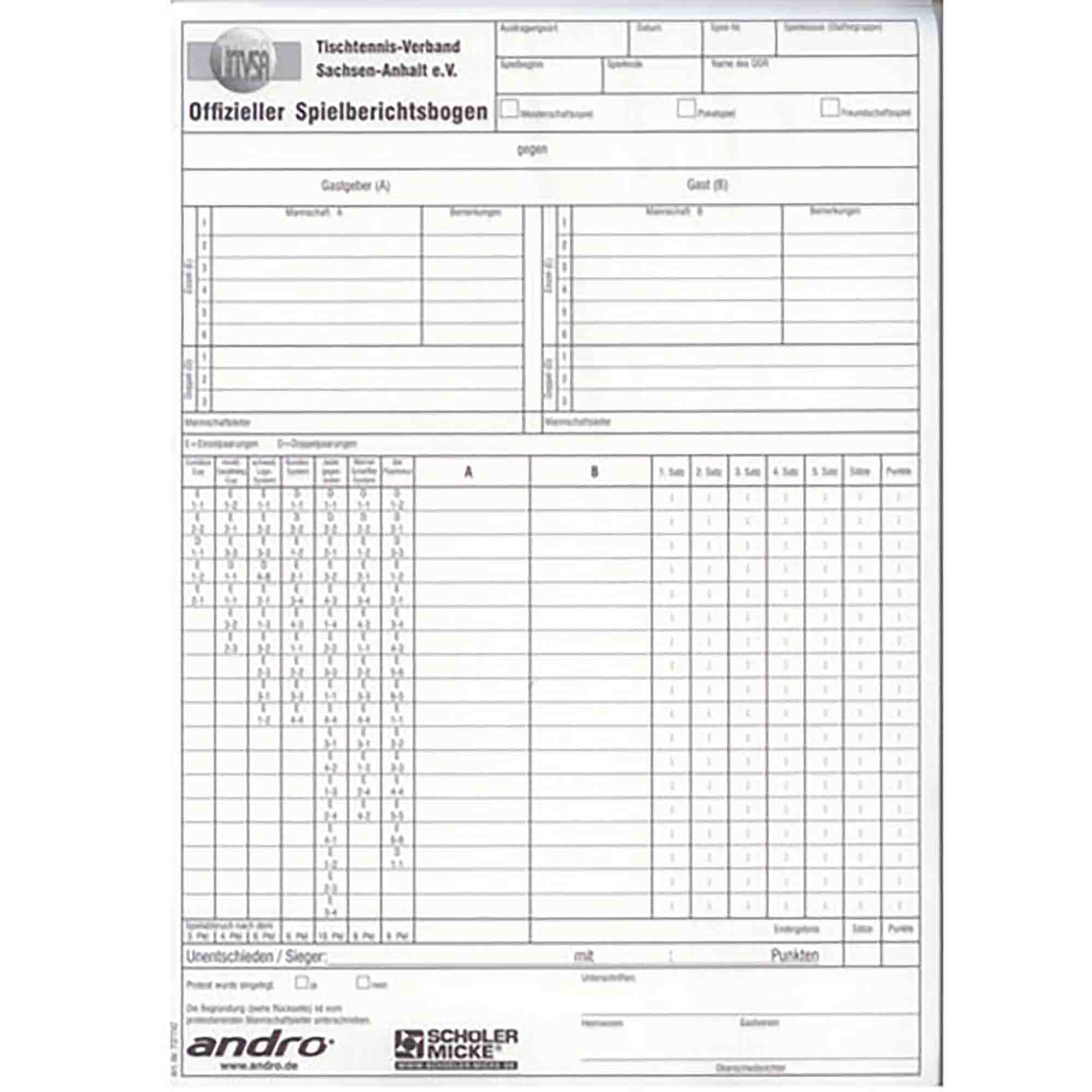 Score sheet Sachsen-Anhalt
