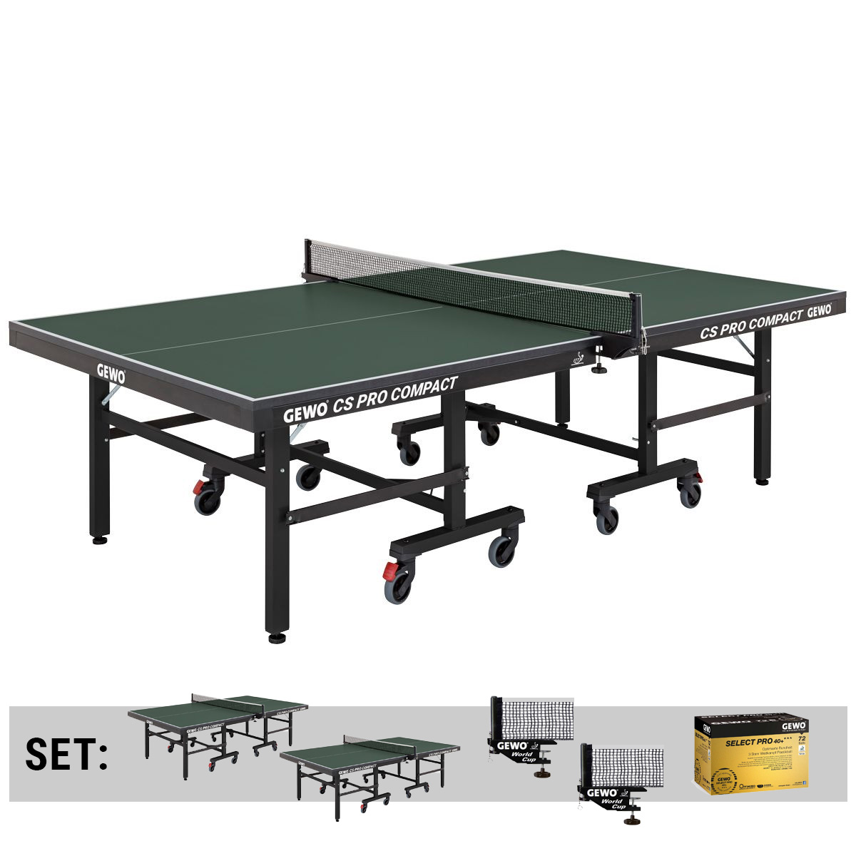 GEWO Set 2x Table CS Pro Compact + 2x Net WC + 1x Select Pro 72er green