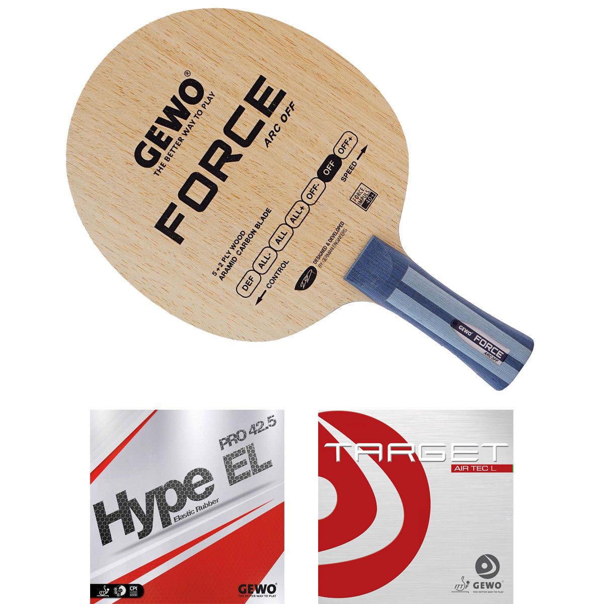 GEWO Bat: Blade Force ARC  with Hype EL Pro 42.5 + Target airTEC L  straight