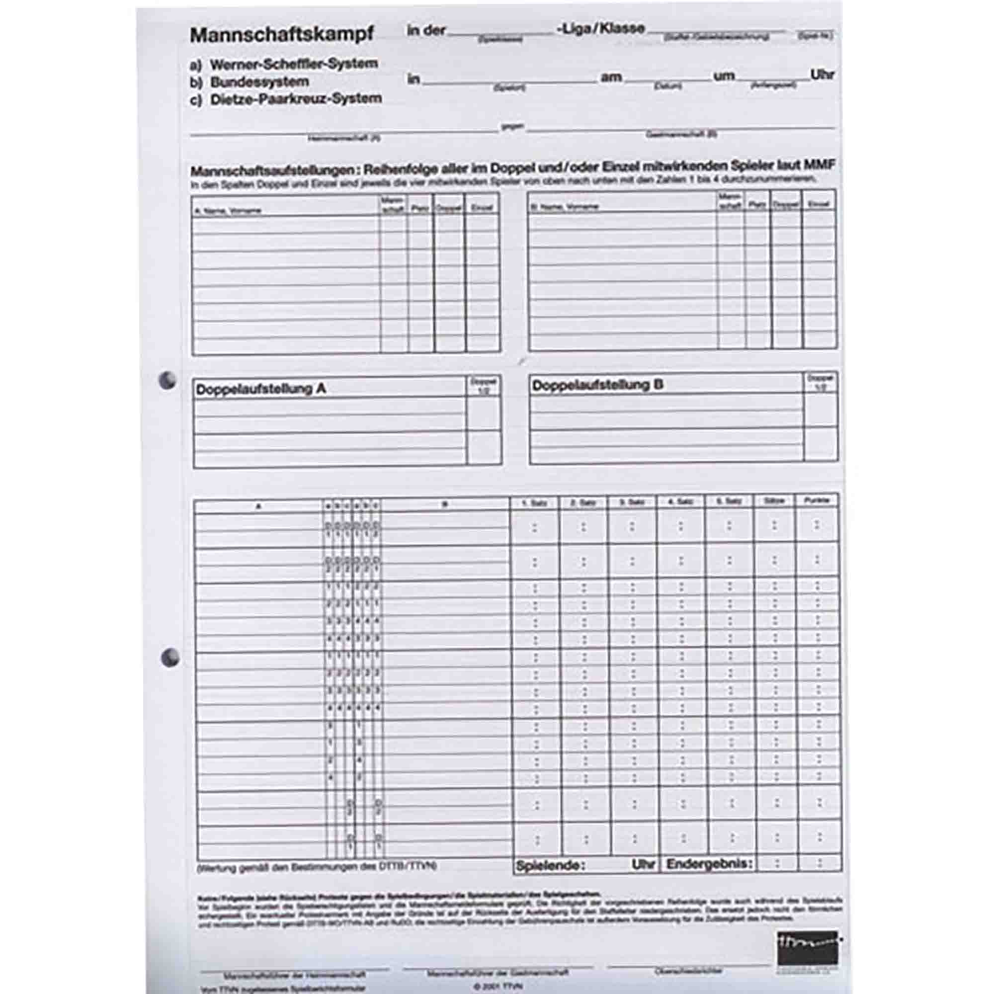 Score sheet TTVN Paarkreuz 4er