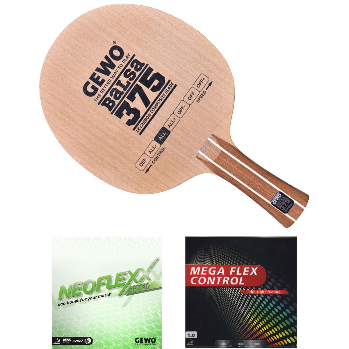GEWO Schläger: Holz Balsa Carbon 375 mit Neoflexx eFT40 + Mega Flex Control