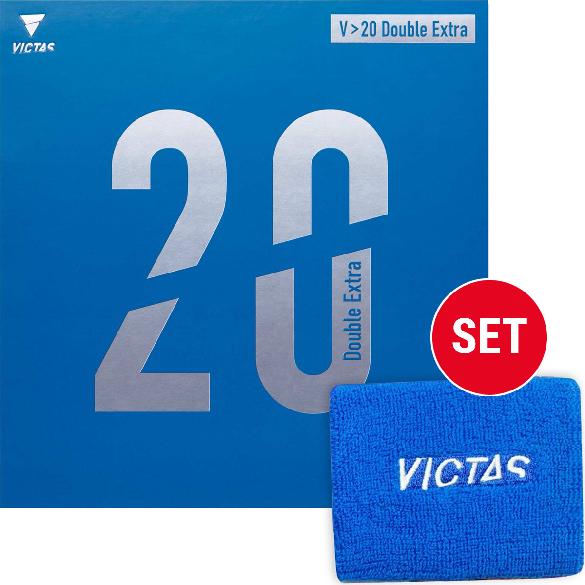 Victas Set Belag V > 20 Double Extra + 1x Schweißband 518 rot 1,8 mm