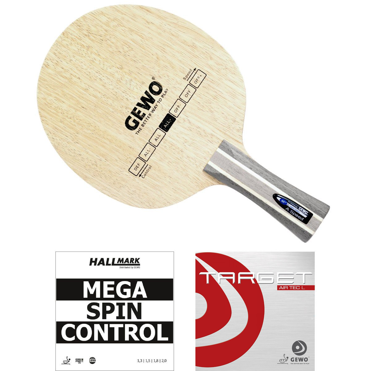 GEWO Bat: Blade Hybrid Carbon A/Speed with Mega Spin Control + Target airTEC L  flared