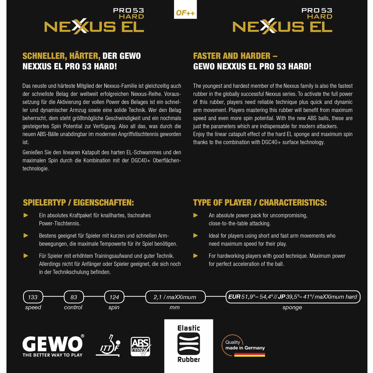 GEWO Belag Nexxus EL Pro 53 Hard schwarz 2,1 mm